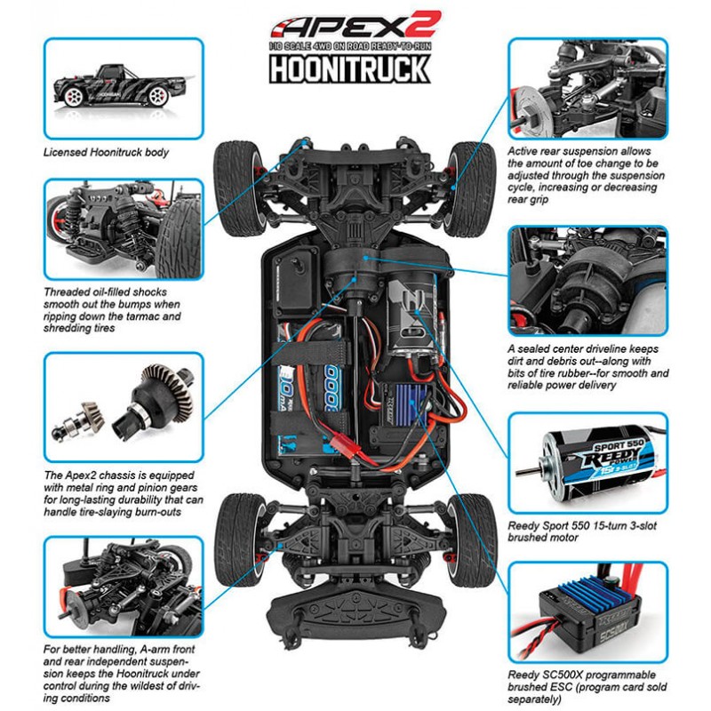 Apex2 Hoonitruck Team Asociated 4WD Escobillas 1/10 RTR