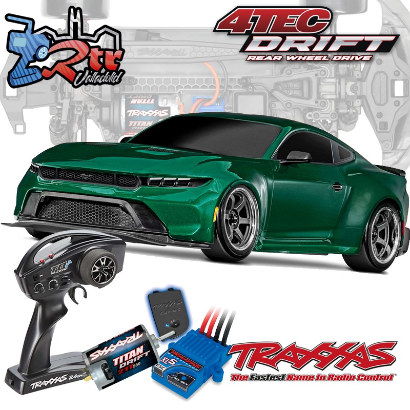 Traxxas 4-Tec 2024 Ford Mustang Drift Car Verde Escala 1/10 4Wd Escobillas