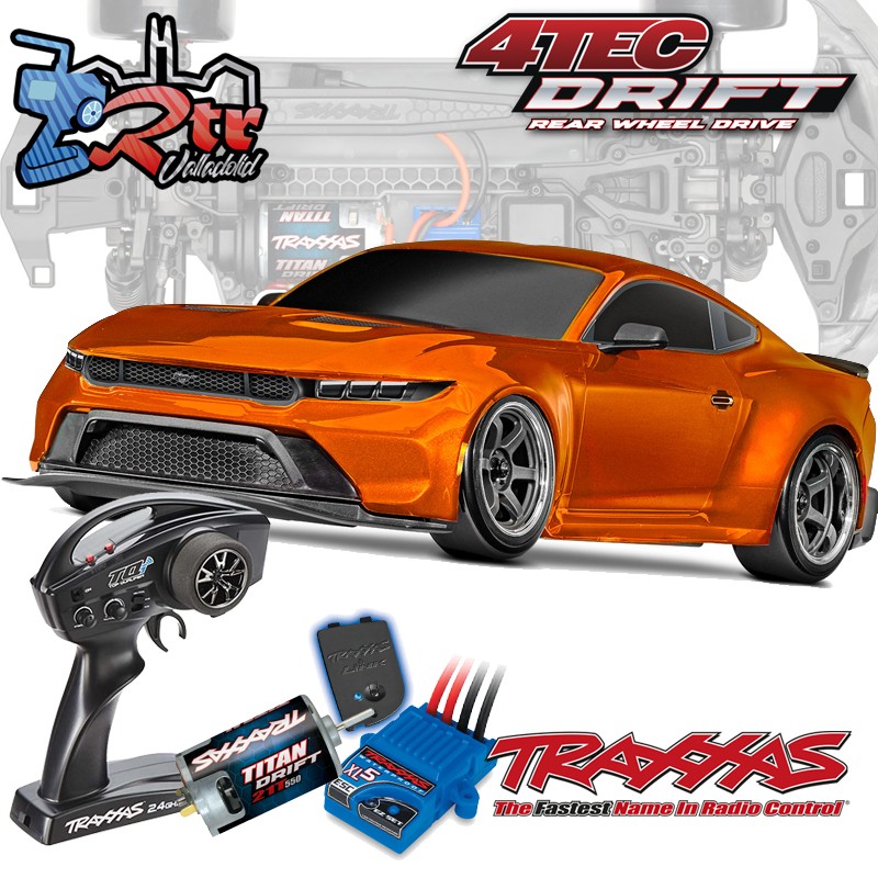 Traxxas 4-Tec 2024 Ford Mustang Drift Car Naranja Escala 1/10 4Wd Escobillas