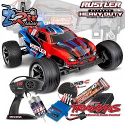 Traxxas Rustler HD Escobillas (bat+Carg) Truggy 1/10 RTR Rojo 2.4Ghz USB-C