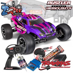 Traxxas Rustler HD Escobillas (bat+Carg) Truggy 1/10 RTR Rosa 2.4Ghz USB-C