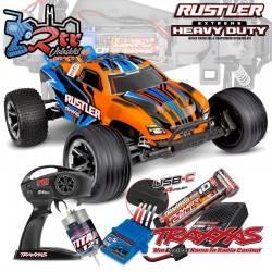 Traxxas Rustler HD Escobillas (bat+Carg) Truggy 1/10 RTR Naranja 2.4Ghz USB-C