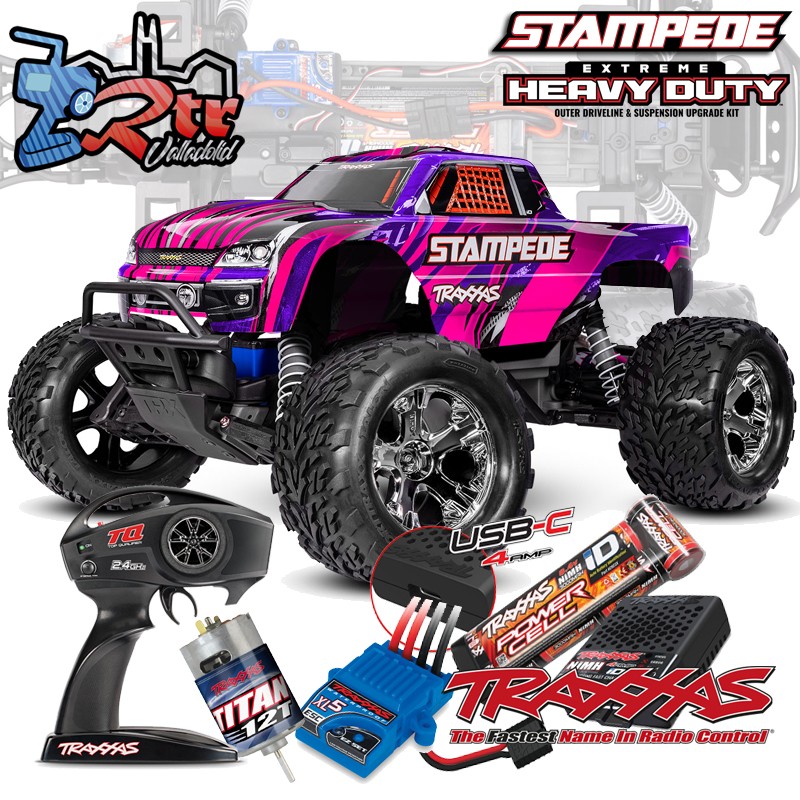 Traxxas Stampede HD 2wd Escobillas Monster Truck 1/10 RTR Rosa Batería + Cargador USBC