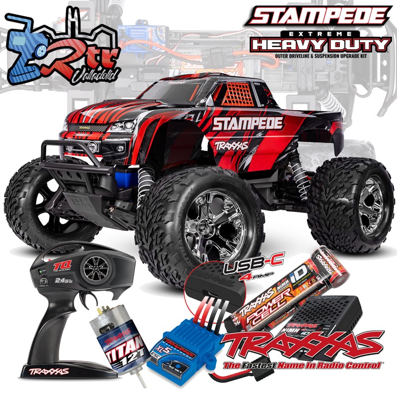 Traxxas Stampede HD 2wd Escobillas Monster Truck 1/10 RTR Rojo Batería + Cargador USBC