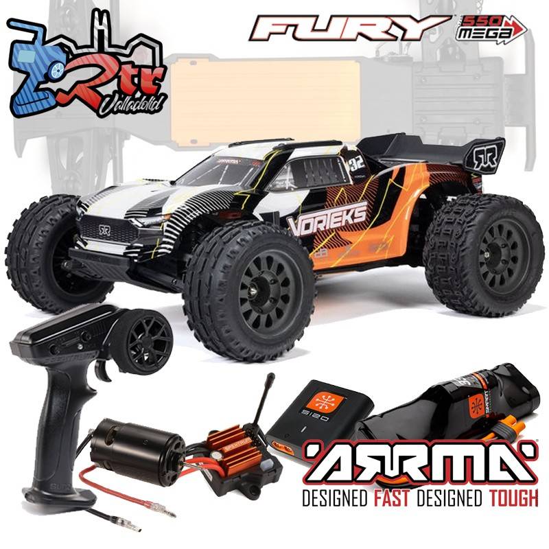 ARRMA Vorteks 1/10 Mega Escobillas 2Wd RTR Truggy Naranja, Batería y cargador incluido