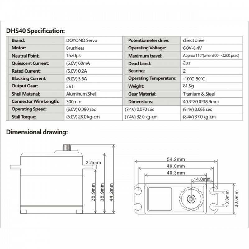 Servo Doyono Brushless HV 37.0kg/0.065sec @8.4V CNC aluminium case