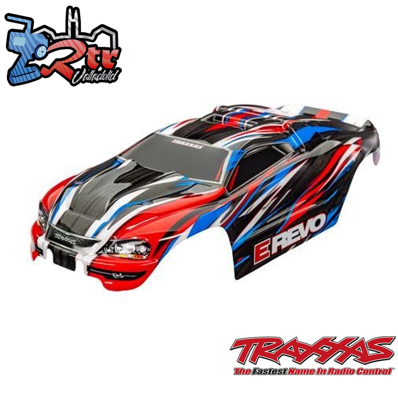 Carrocería Traxxas E-Revo 1/16 rojo pintada, calcomanías aplicadas TRA7115-RBLU